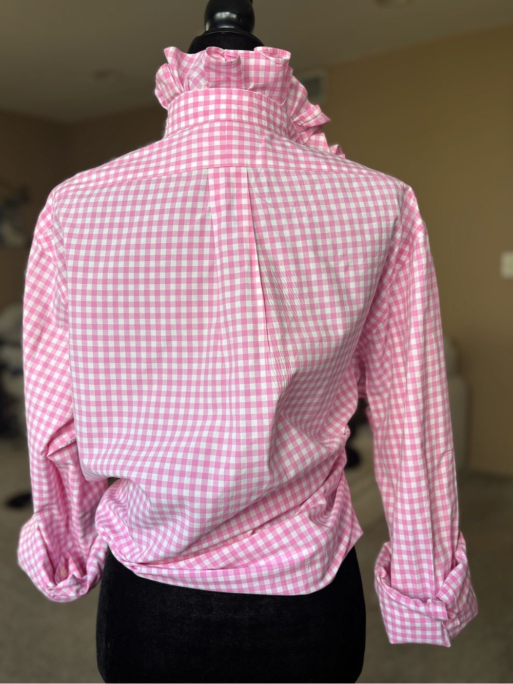 Reworked Ralph Lauren Pink and White Gingham Ruffle-Collar Button-Down - Picture 4 of 7